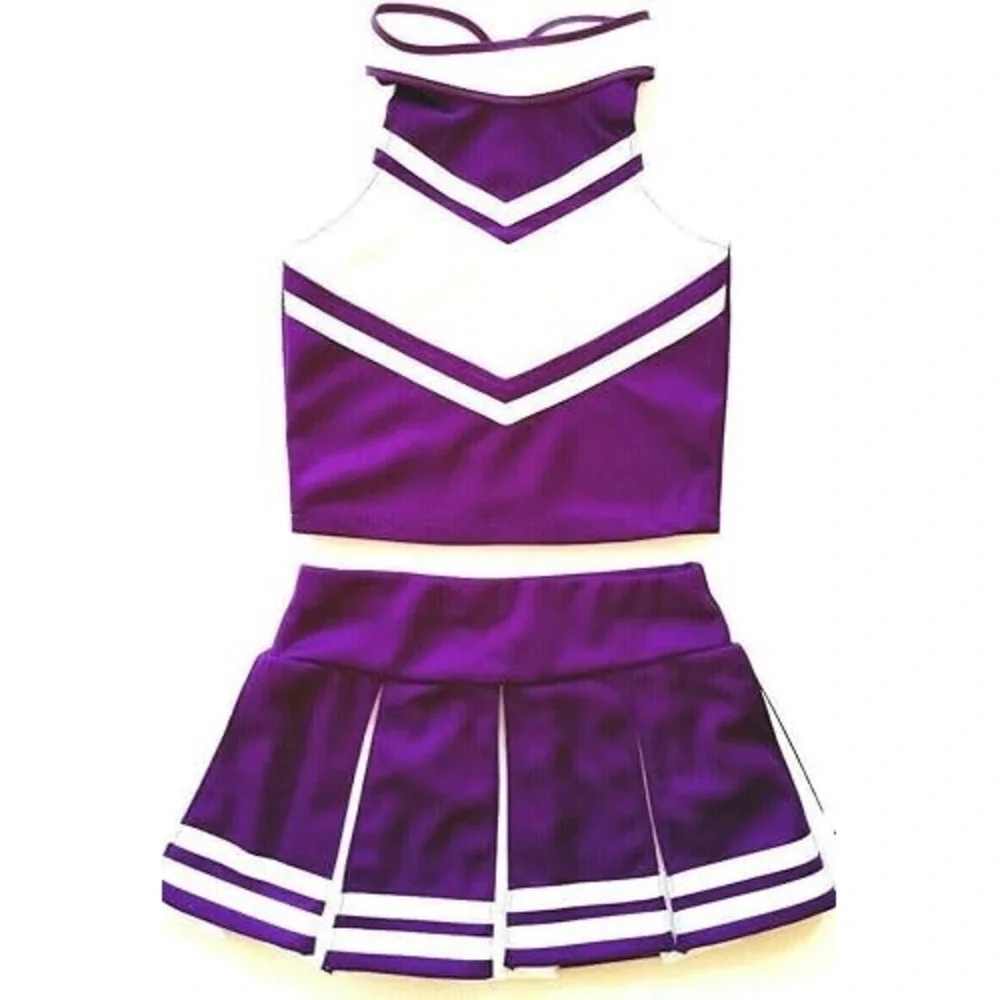 Girls Cheerleader Costume Uniform Purple White Dress Set XXL 13-16 Years
